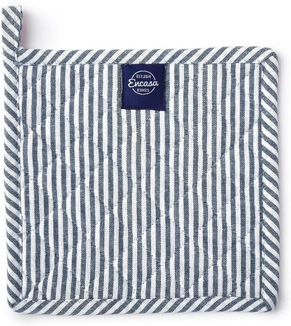 Encasa XO Pot Holders, Quilted Kitchen Hot Pads 8"x8" Black