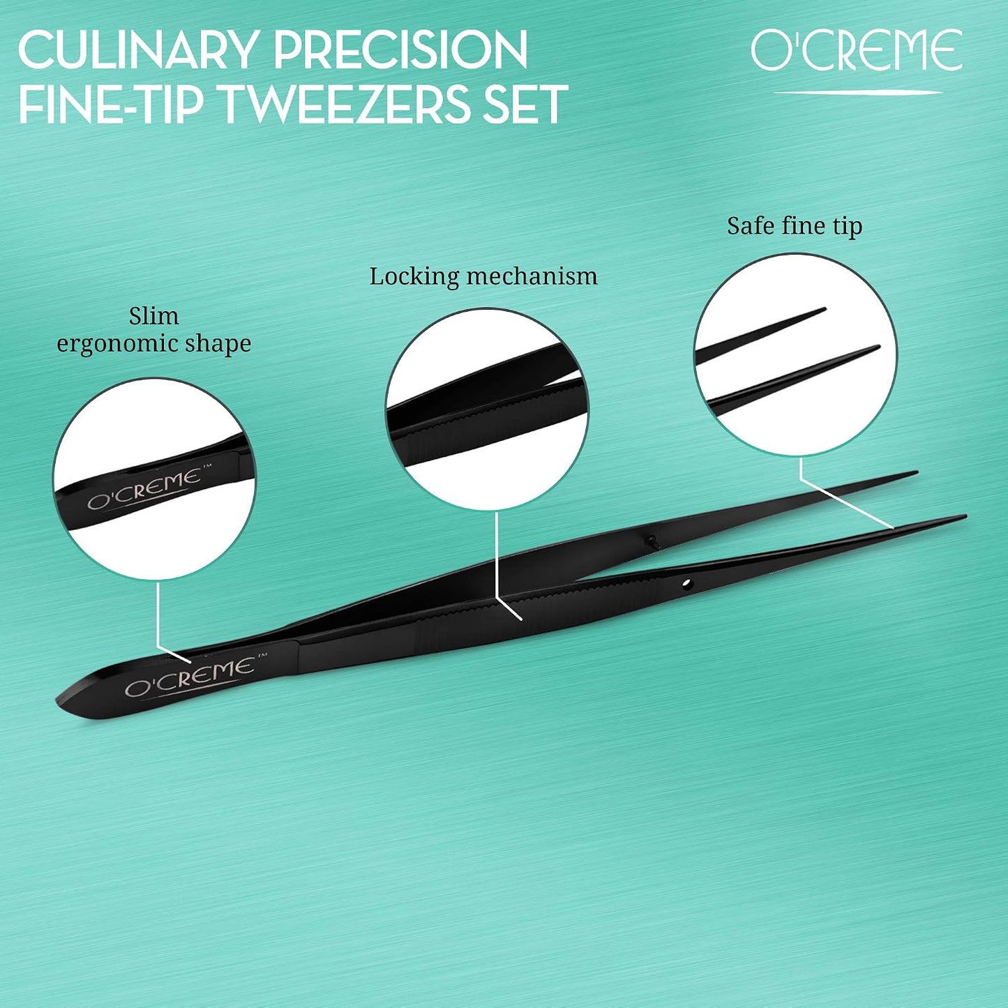 O'Creme Stainless Steel Precision Kitchen Tweezer Tongs 6.25" with Fine Tip (Purple)