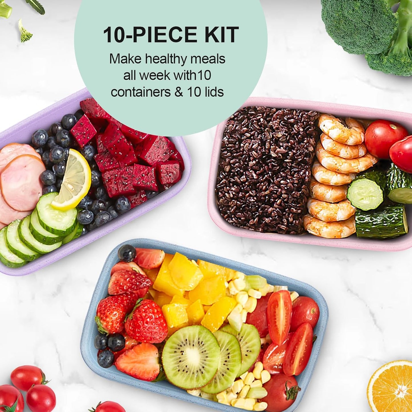32 oz Meal Prep Containers,10Pcs Reusable Food Storage Containers with Lids | Wheat Straw Bento Lunch Box Container, Leakproof To Go Food Containers Stackable BPA Free, Microwave Freezer Dishwasher Safe
