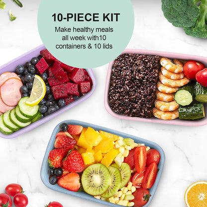32 oz Meal Prep Containers,10Pcs Reusable Food Storage Containers with Lids | Wheat Straw Bento Lunch Box Container, Leakproof To Go Food Containers Stackable BPA Free, Microwave Freezer Dishwasher Safe