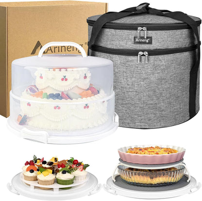 12 Inch Cake Carrier with Lid & Handle BPA-Free Cake Transport Container, Includes Insulated Bag, Cupcake & Pie Holders for Secure Dessert Delivery (Fits 7" Tall Cakes) (Purple)