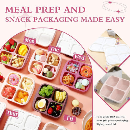 Honeydak 10 Pack Bento Snack Containers 4 Compartment Snack Boxes Reusable Containers with Lids Divided Meal Prep Lunch Food Storage Box for School Work Travel