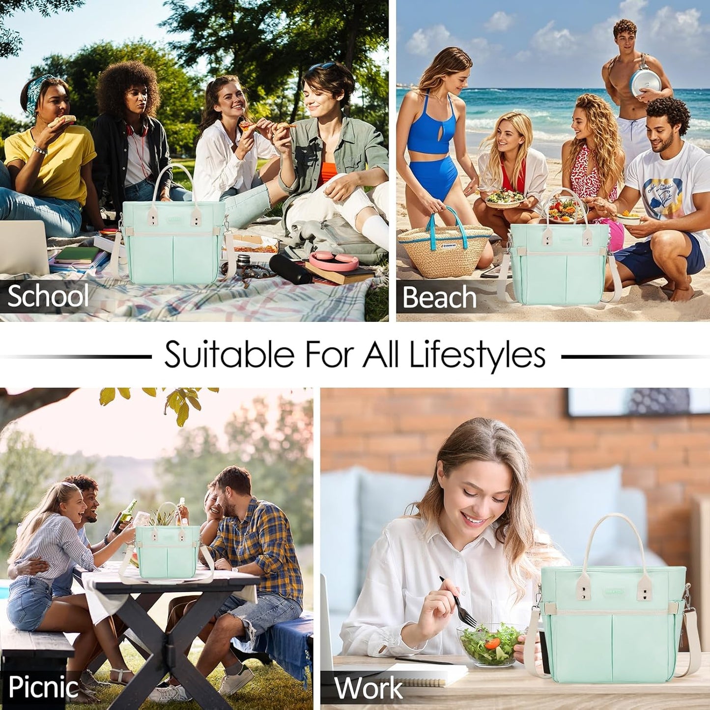 MAXTOP Lunch Bag Women for Work Insulated Thermal Lunch Box for Men with Wide-Open Pocket Reusable Leakproof Cooler Bags with Removable Shoulder Strap for Teacher Nurse Office Picnic Travel Black
