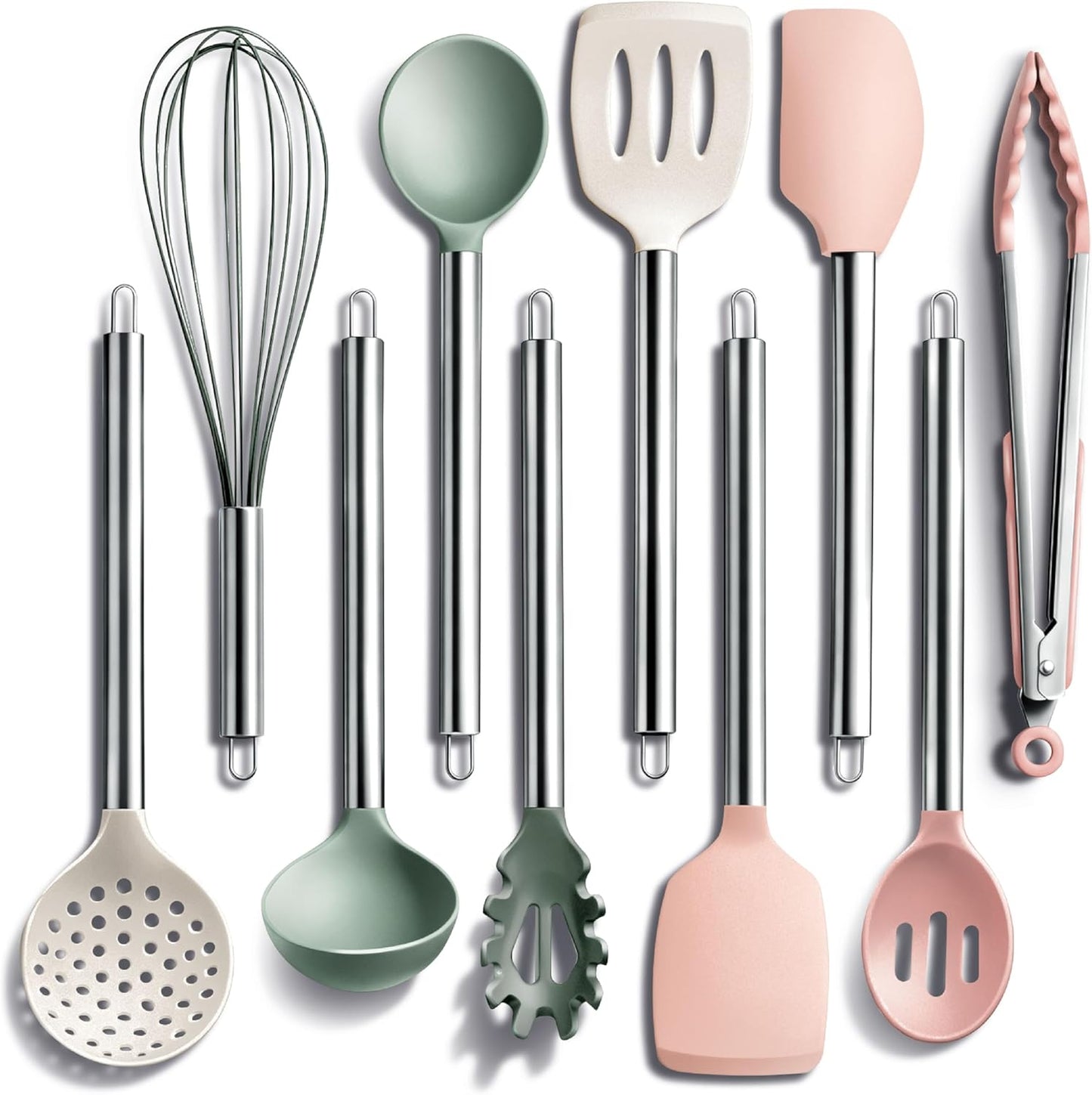 COOK WITH COLOR Silicone Cooking Utensils, Kitchen Utensil Set, Easy to Clean Silicone Kitchen Utensils, Cooking Utensils for Nonstick Cookware, Kitchen Gadgets Set, 38 Piece, Mint