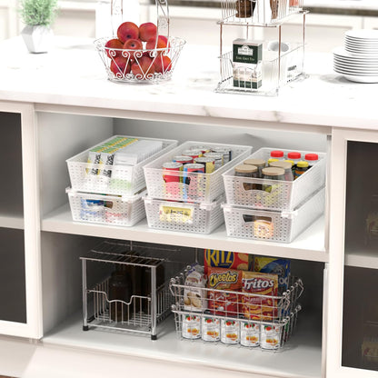 Simple Houseware Stackable Plastic Woven Basket Organizer, 6 Pack, White | 14.5" D x 8.5" W x 3.5" H