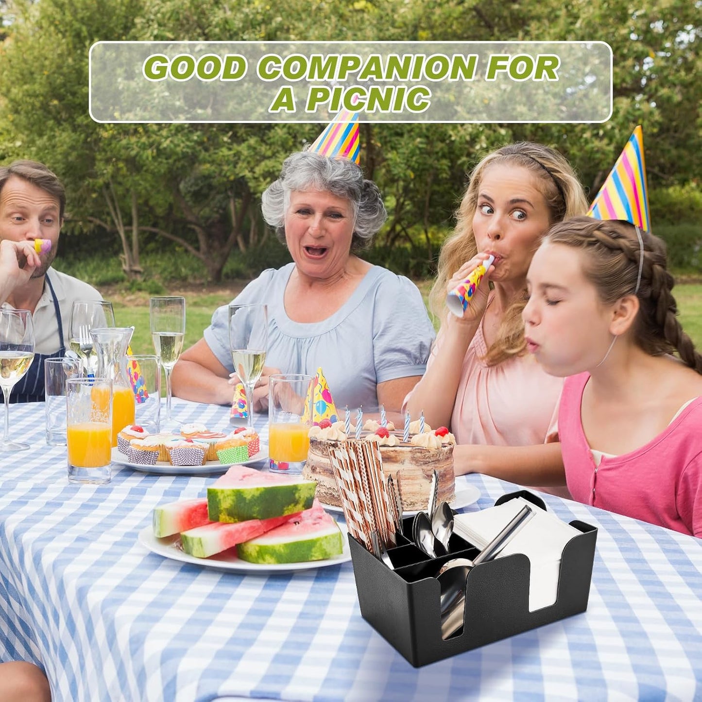 Tessco for you Garnish Tray with Lid Bar Caddy Ice Cooled Condiment Serving Container with Ice Scoop Metal Mini Serving Tongs Fruit Fork Spoons for Food Home Party Kitchen(Plastic,6 Grids)