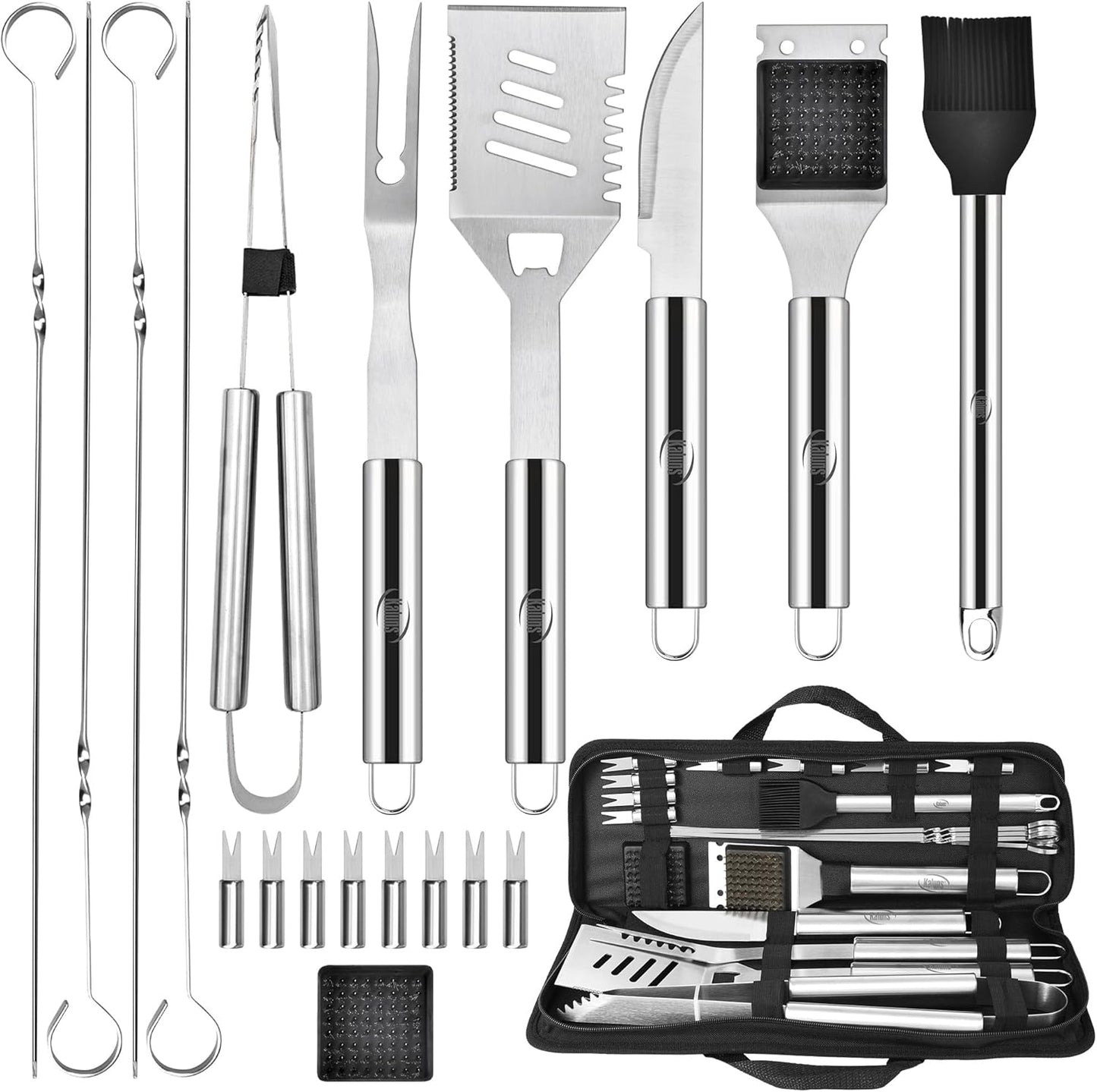 Kaluns Grilling Accessories, Dad Gifts for Fathers Day, Heavy Duty Stainless Steel Grill Set BBQ Grill Accessories for Outdoor Grill with Meat Thermometer, Case and Apron