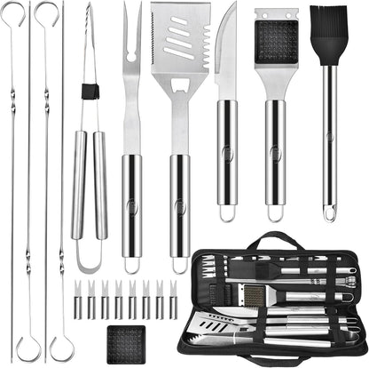 Kaluns Grilling Accessories, Dad Gifts for Fathers Day, Heavy Duty Stainless Steel Grill Set BBQ Grill Accessories for Outdoor Grill with Meat Thermometer, Case and Apron