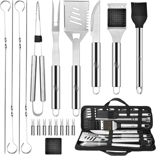 Kaluns Grilling Accessories, Dad Gifts for Fathers Day, Heavy Duty Stainless Steel Grill Set BBQ Grill Accessories for Outdoor Grill with Meat Thermometer, Case and Apron