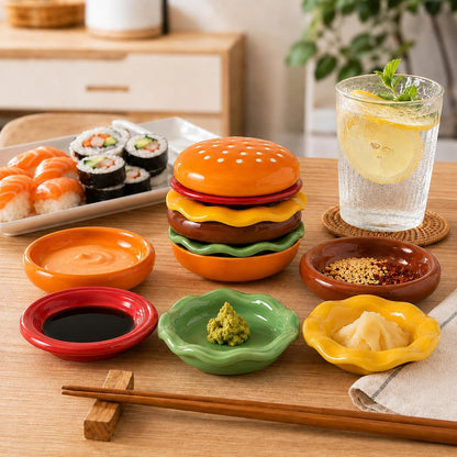 6 Pack Ceramic Burgers Snacks Dipping Pinch Bowls, Small Soy Sauce Dish