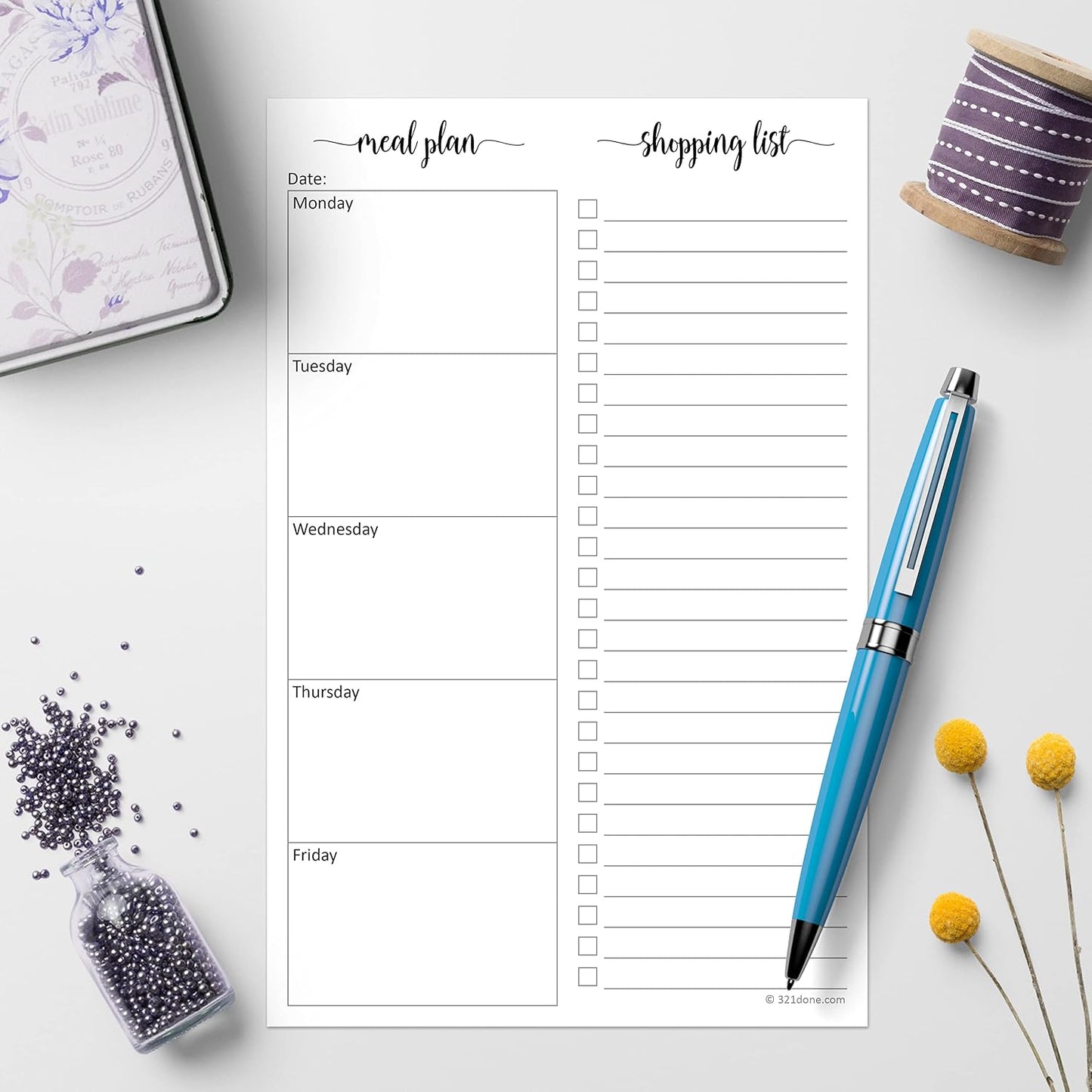 321done Magnetic Weekly Meal Plan Shopping Checklist Notepad - Tear-Off 50 Sheets, 5.5x8.5 - Undated, Sunday to Saturday To-Do List Planner, Schedule Weekly Desk Pad, Weekday Planning Notepad - Made in USA