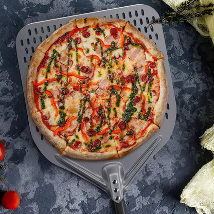 4 Piece Pizza Oven Kit Perforated Pizza Peel 12 Inch Pizza Turning Peel and Pizza Brush Ash Rake Wood Fired Commercial Oven Utensil for Home Restaurant