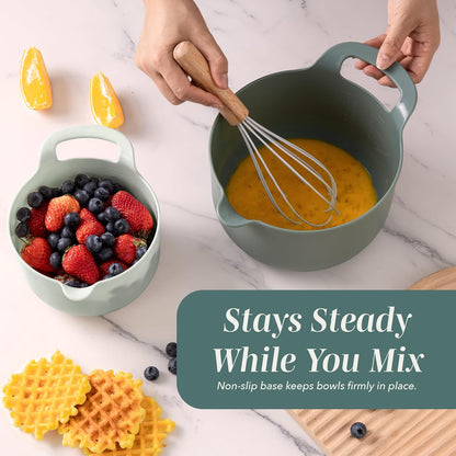 COOK WITH COLOR Nesting Plastic Mixing Bowl Set with Pour Spouts and Handles, Gray, Non-Slip