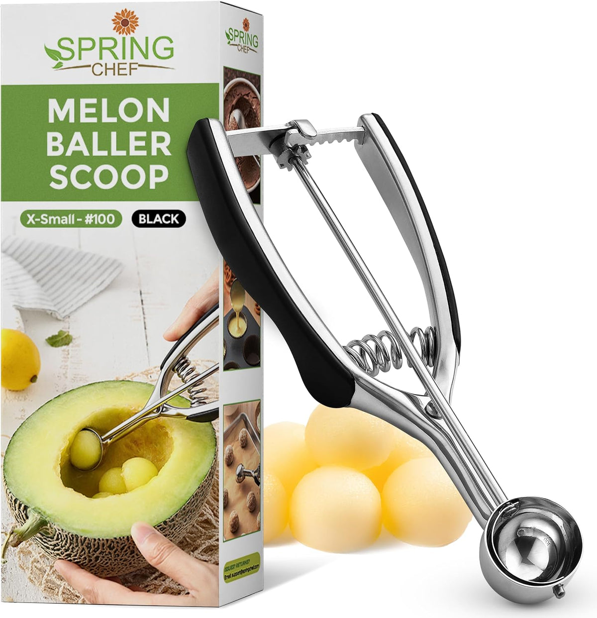 Spring Chef Extra Large Stainless Steel Cookie Scoop, #10, 5.5 Tbsp, Black