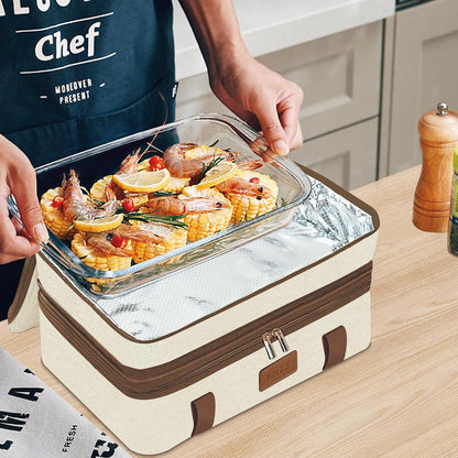 LHZK Double Decker Insulated Casserole Carrier for Hot or Cold Food, Expandable Hot Food Carrier, Lasagna Holder Tote for Potluck Parties, Picnic, Beach, Fits 11 x 15 or 9 x 13 Baking Dish (Black)