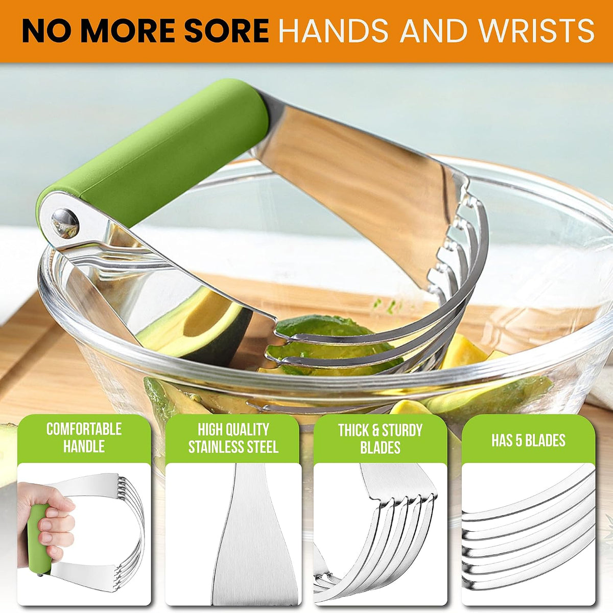 Spring Chef Large Dough Blender For Baking - Durable Pastry Blender - Black