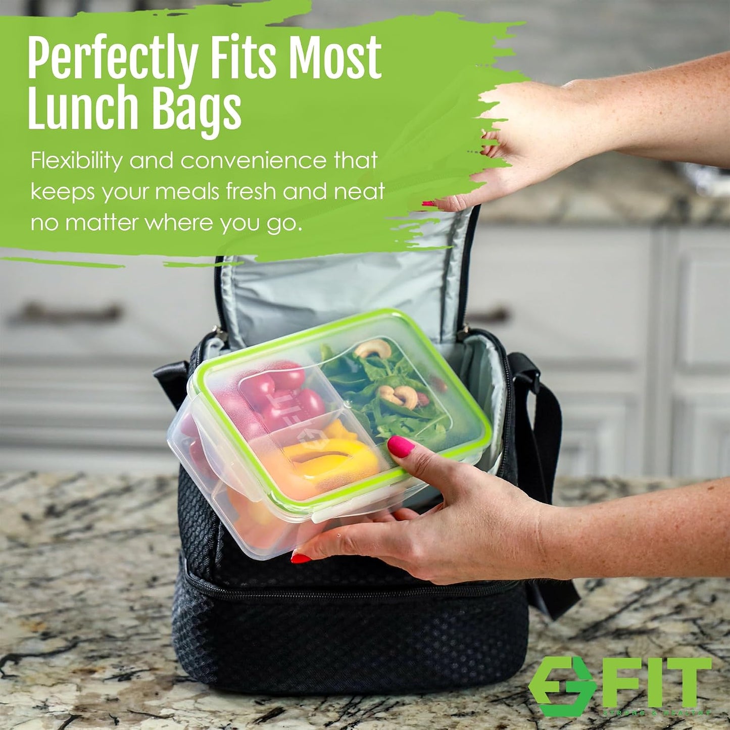 FIT Strong & Healthy 2 & 3 Compartment Glass Meal Prep Containers Glass Bento Box (4 Pack, 32 oz) & Bento Box Meal Prep Containers with Lids, Microwave, Freezer, Dishwasher Safe (3 Pack, 39 oz) Bundle