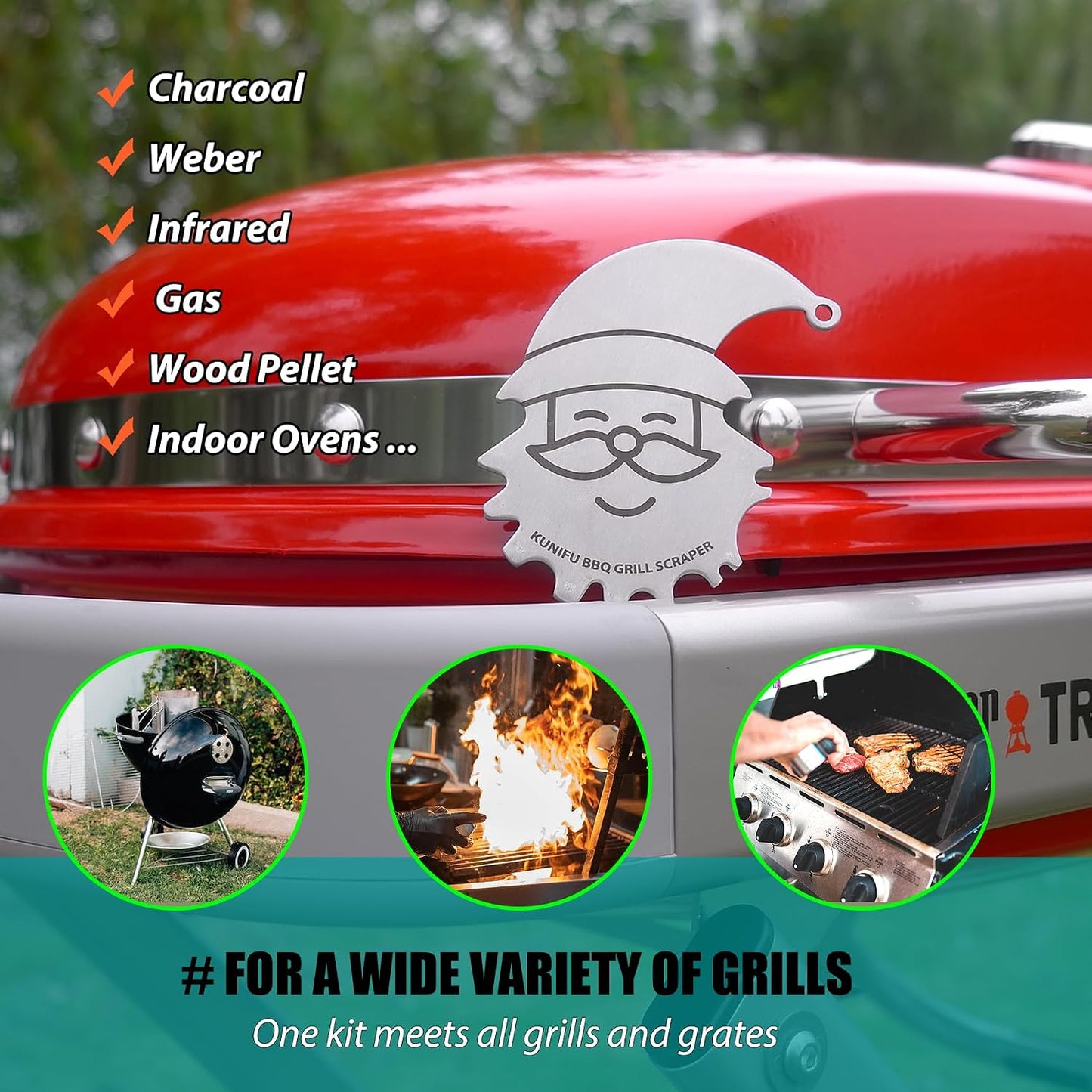 KUNIFU BBQ Grill Scraper, Stocking Stuffers, Bristle-Free for Griddle, Kitchen Gadgets Cleaner, Camping Accessories, Ideal Gifts for Christmas, for Men, Dad, Husband, Boyfriend, Fathers Day
