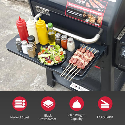 Upgraded Grill Table for Weber Kettle 22"/18"/26", Master Touch 22", Smokey Mountain, Recteq Pellet Grill RT-B380, Prep Station with Cutting Board, Basin, 4 Hooks, Shelf for Weber Kettle Accessories