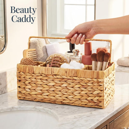Best Choice Products Handwoven Silverware Organizer w/Handle, 5 Compartment Flatware Organizer, Shelf Storage Basket, Wicker Utensil Caddy, Cutlery Basket Holder for Party, Picnic, BBQ - Chestnut