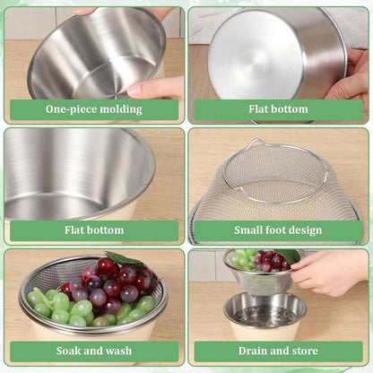4 Pcs 304 Stainless Steel Colander with Mixing Bowl, Mini Rice Strainer