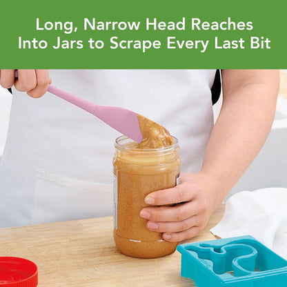 Tovolo Silicone Jar Spatula Long Handled Rubber Scraping Scooping Tool for Peanut Butter Jam Jelly Jars Blenders, Extra Long Flex Core Silicone Jar Scraper Dishwasher Safe BPA Free, Pink Sorbet