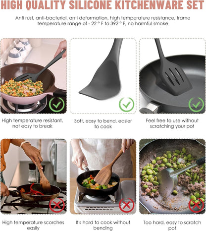 Kitchen Utensils Set-12 Pieces Silicone Cooking Utensils Set (Dishwasher Safe) 392°F Heat Resistant Spatula Set,Kitchen Utensil Set for Nonstick Cookware,Best Kitchen Tools with Holder