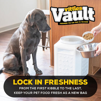 Vittles Vault Traditional Pet Food Storage Container For Dog Kibbles/Bird Seed/Oatmeal/Rice/Flour/Cereal, BPA Free Plastic, Sealed Airtight For Cat Food, Up To 30 lb, Made in USA, With Scoop, Gray