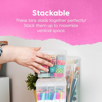 IRIS USA Vertical Storage Bins with Lids |Made in USA| Flip Top Containers for Organizing Pantry, Office, Craft, and Study Supplies - Small (10-Pack)