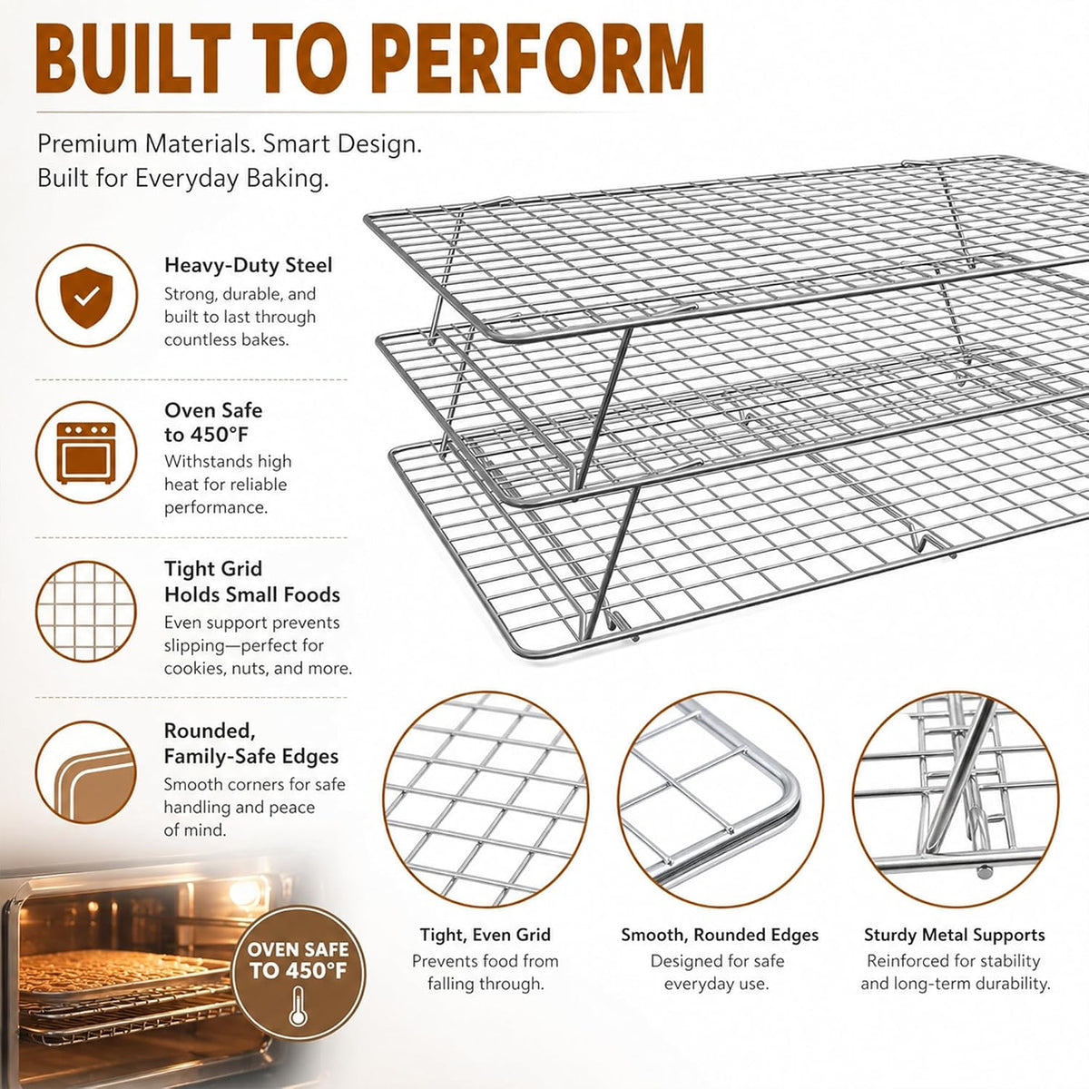Cooling Rack 16"x10", 3-Tier Stackable & Collapsible Cooling Racks