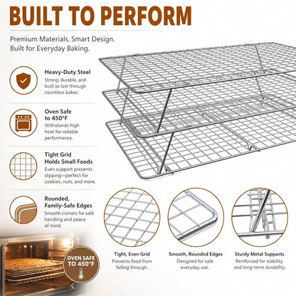 Cooling Rack 16"x10", 3-Tier Stackable & Collapsible Cooling Racks