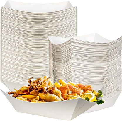 100 Pack 2lb Paper Food Trays, Heavy-Duty Paper Food Boat Disposable Serving Basket Tray for French Fries Nachos Snack Hot Dog Taco BBQ Popcorn Party Picnic Wedding Party (Brown)