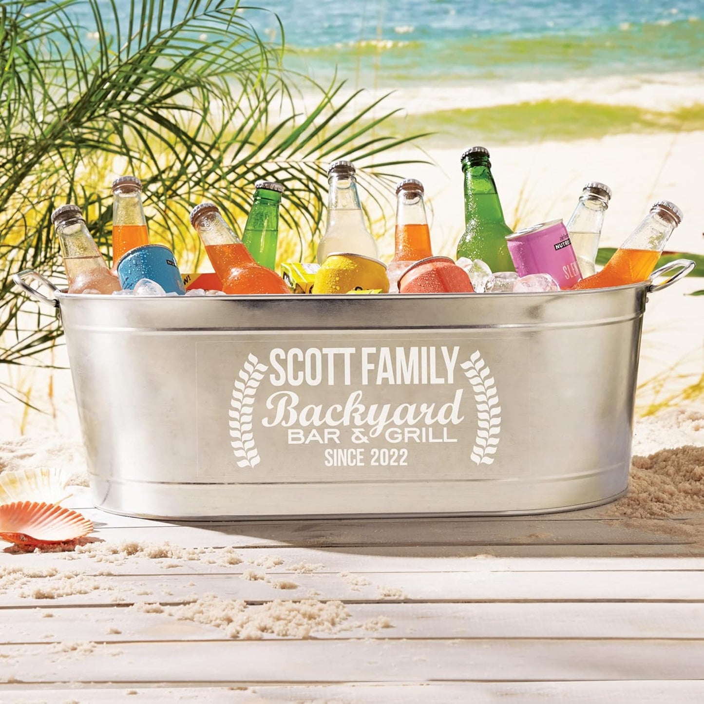 Let's Make Memories Personalized Beverage Tub - Custom Beverage Tub - Customize With Name & initial - Galvanized Drink Tub - 20 ¾"L x 11 ¾"W x 7" H - 5.5 Gallons