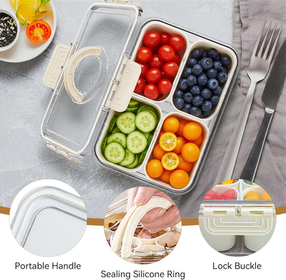 Small Snack Box Containers for Adults Men Women with 4 Compartments,Reusable Bento Box Adult Food Trays for Fruit,Charcuterie,Pink Lunch Box Divided Serving Tray with Lid and Handle for Work Travel