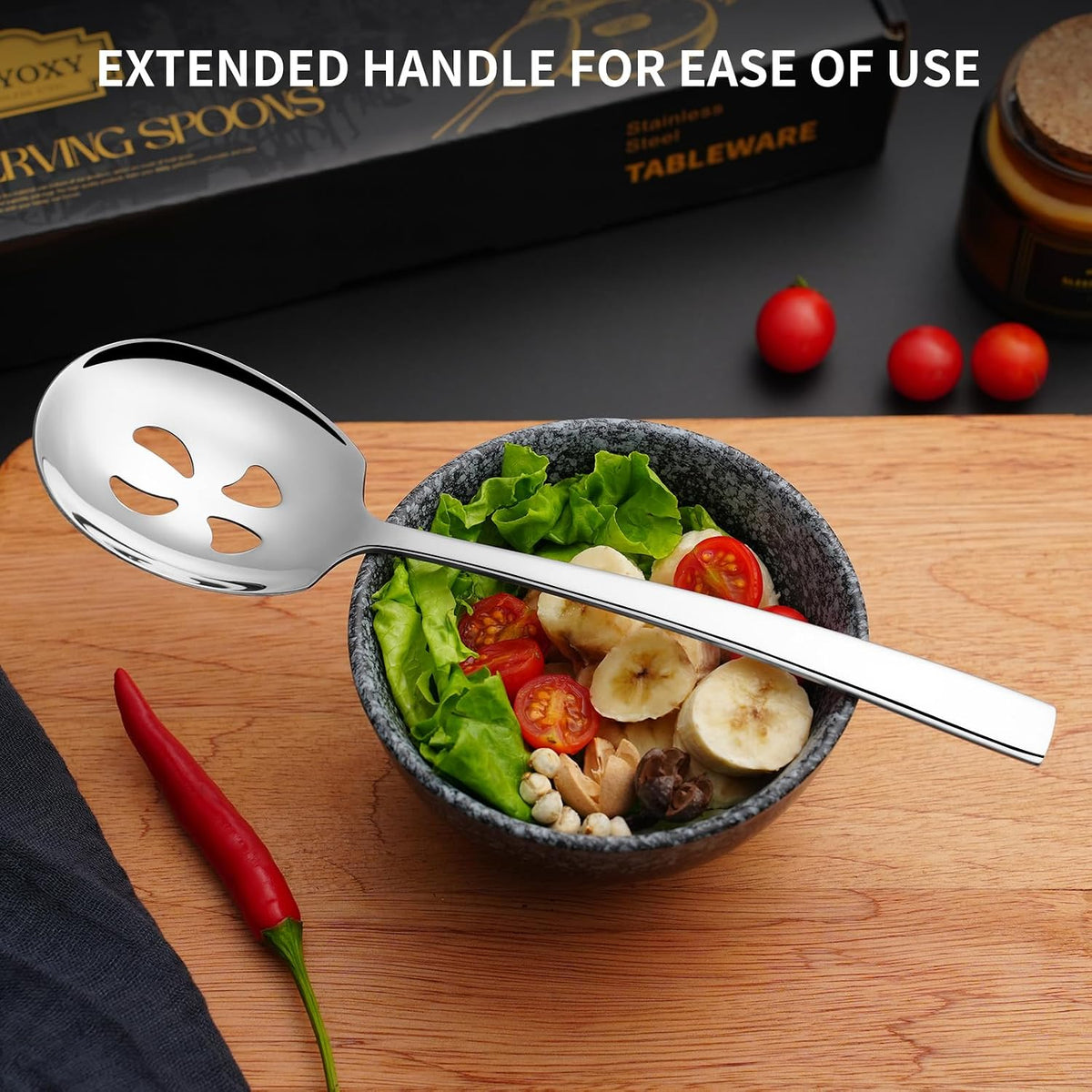 4 Piece Serving Spoons Set,9.2-Inch Includes 2 Large, 2 Slotted