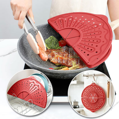 Foldable Silicone Splatter Screen for 10-12" Pans, BPA-Free, Gray | Foldable Splash Guard, Multi-Use Grease Splatter Guard/Trivet Mat,Non-Stick Oil Splatter Guard, Dishwasher Safe