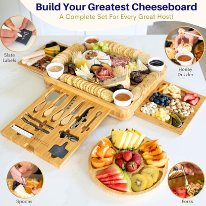 Charcuterie Boards Set – Large Bamboo Cheese Board & Platter with Charcuterie Accessories, Housewarming Gifts for New Home, Christmas, Bridal Shower, New House Gift