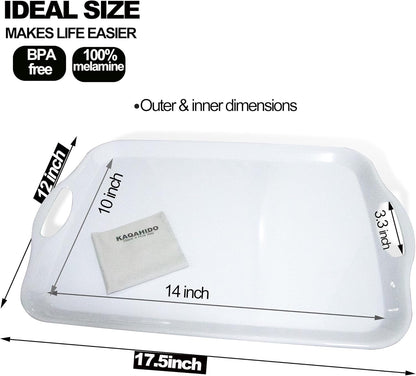 KAQAHIDO Large Melamine Serving Trays for Eating, 17.5’’ x 12’’ Serve Platter for Appetizer, Charcuterie, Food, Snack, Cupcakes, Dessert, BPA-Free, Dishwasher Safe Tray, Set of 2, White