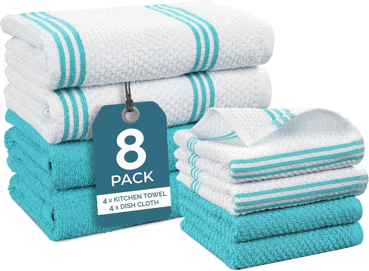 Casa Platino Potholders for Kitchens, 8-Piece – 500°F Heat Resistant Oven Mitts and Pot Holders, Mini Oven Mitt with Silicone Grip, 2 Kitchen Towels & 2 Dish Cloths – Durable & Non-Slip – Canyon Rose