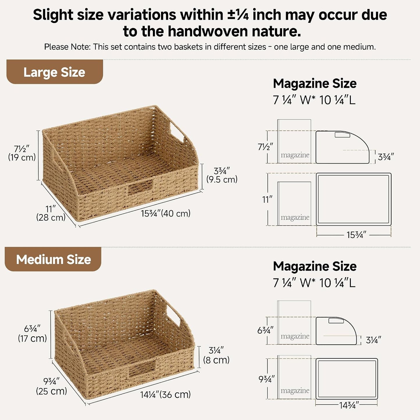 StorageWorks Water Hyacinth Pantry Storage Baskets, Wicker Baskets with Built-in Handles, Handwoven Shelf Baskets for Organizing, Pantry Organizers and Storage, 3 Pack