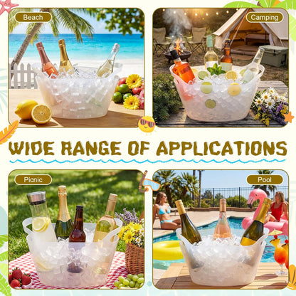 meekoo 6 Pack 6l Ice Bucket for Parties, Plastic Beverage Tub with Handles, Portable Ice Drink Bucket for Wine, Champagne, Beer, Cocktail, Large Drink Chiller for Wedding, Bar, Picnic, Pool(White)