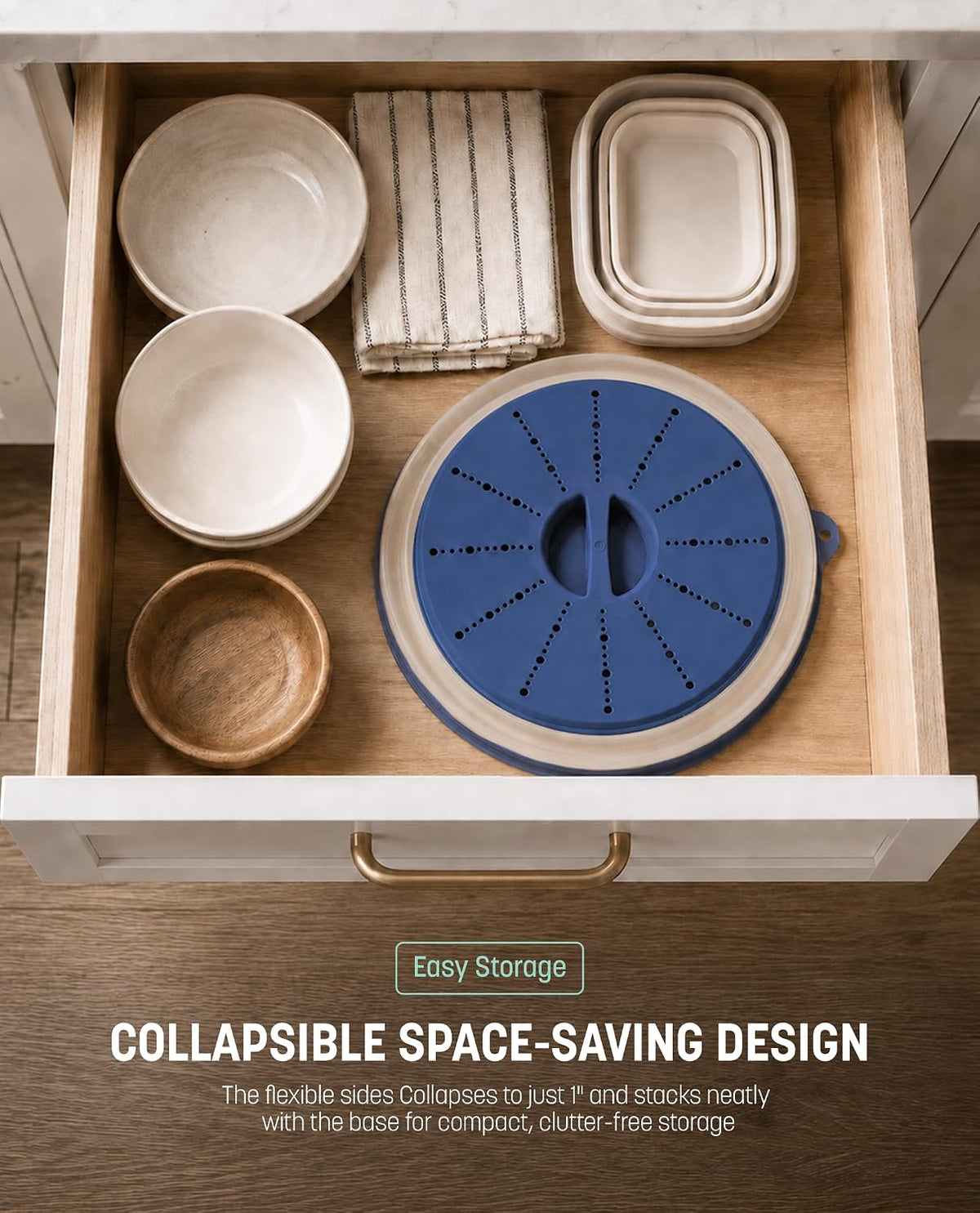Gevoli Collapsible Microwave Splatter Cover with Strainer Draining Base (Gray)