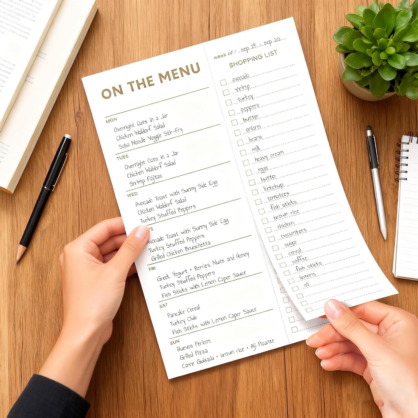 XXINMOH Gold Weekly Meal Planner and Grocery List Magnetic Notepad for Bridge, Meal Planning Pad with Tear Off Shopping List. Plan Weekly Menu Food for Weight Loss or Dinner List for Family (7x10”)
