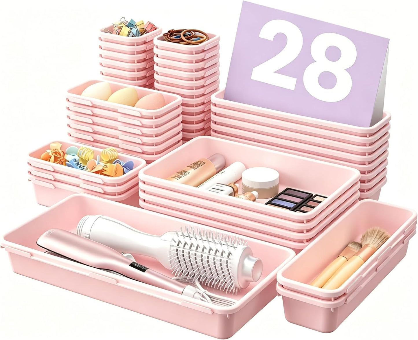 A-LuGei 【Military Grade】 Drawer Organizer,【𝟱𝗦𝗶𝘇𝗲】 Makeup organizer,【Holds 177 Items】 Bathroom Organizers and Storage,Organization and Storage,Desk Drawer Organizer for Vanity【Clear】