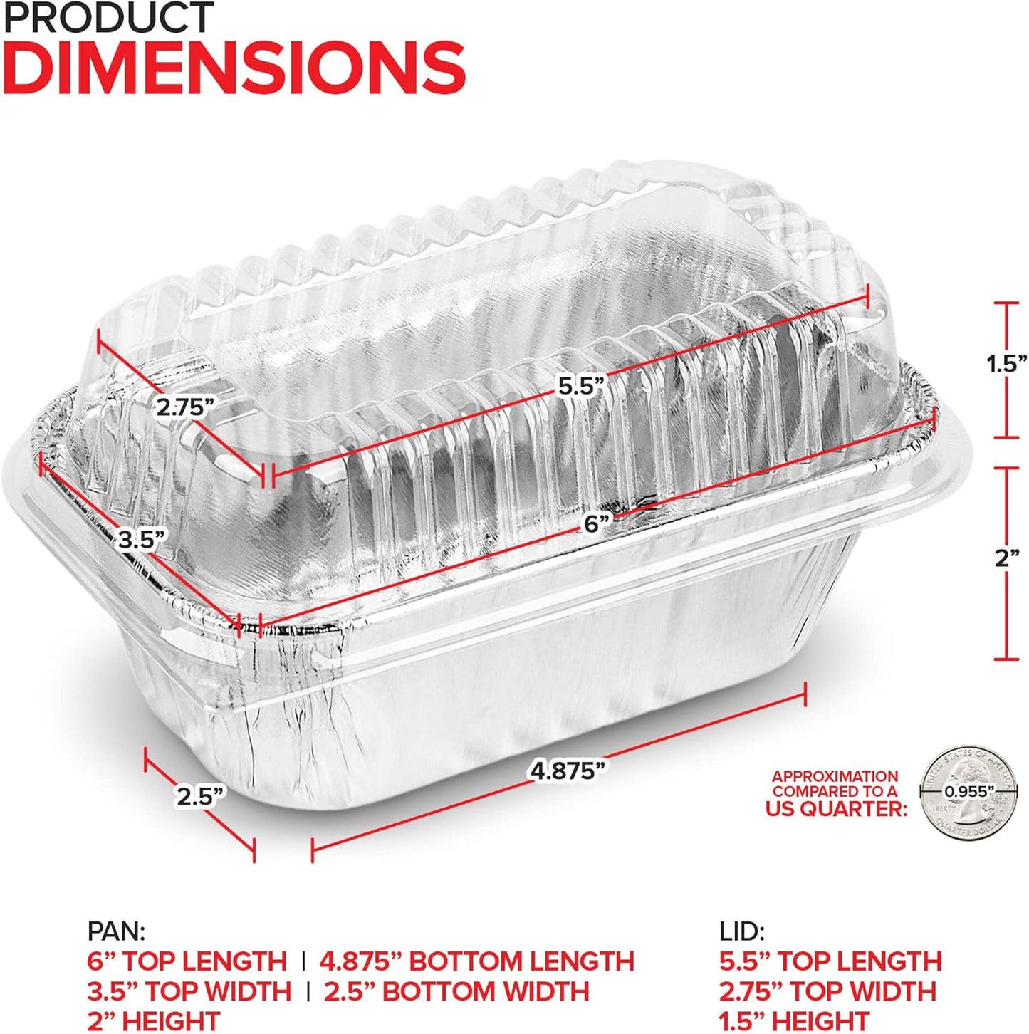 Stock Your Home Aluminum Pans Mini Loaf Pans (50 Pack) 1 Lb Aluminum Foil Tin Pans, Small Loaf Pans – 1 Pound Disposable Baking Pans Perfect for Baking Cakes, Bread Loaves - 6 x 3.5 x 2