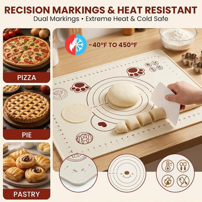 Silicone Baking Pastry Dough Mat 28"x20" with Measurements & Raised Edge