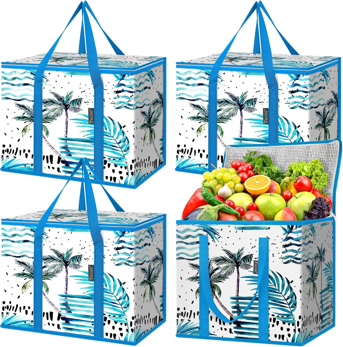 BALEINE 2Pk Insulated Reusable Grocery Bags, Collapsible Cooler Bag for Groceries, Heavy Duty Large Insulated Bag (16''x9''x13'', Antique Foliage)