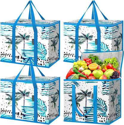 BALEINE 2Pk Insulated Reusable Grocery Bags, Collapsible Cooler Bag for Groceries, Heavy Duty Large Insulated Bag (16''x9''x13'', Antique Foliage)
