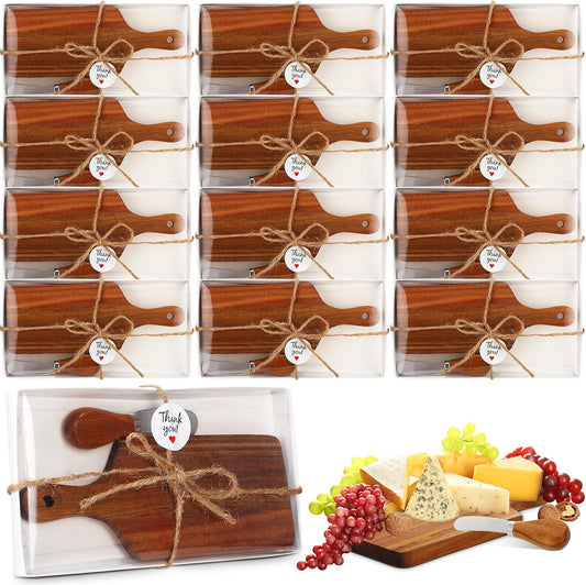 Tioncy 12 Sets Bridal Baby Shower Cheese Prizes Christmas Kitchen Gifts Mini Charcuterie Board Set with Knife Wooden Board Thank You Box for Christmas Wedding Party Guests Game Gifts(Bamboo)
