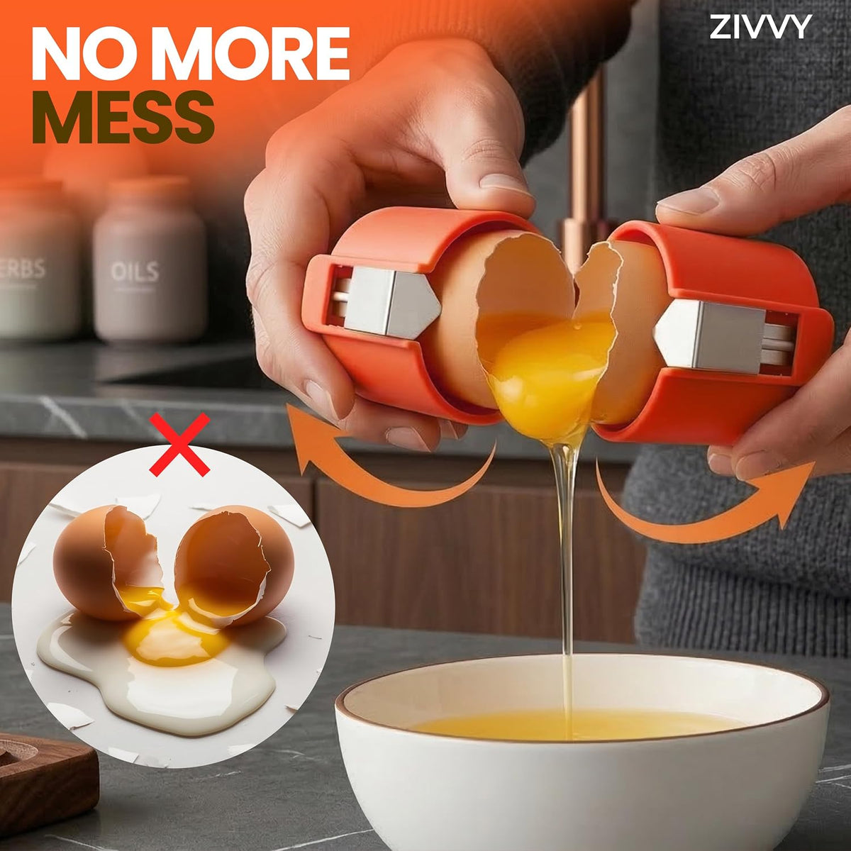 Egg Cracker & Egg Shell Opener Tool - Easy Egg Shell Cracker for Clean Shell Opening - Egg Opener & Kitchen Gadget for No Mess Breakfast & Meal Prep (Black)